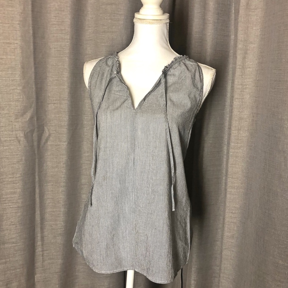Loft Black & White Striped V Neck Tank